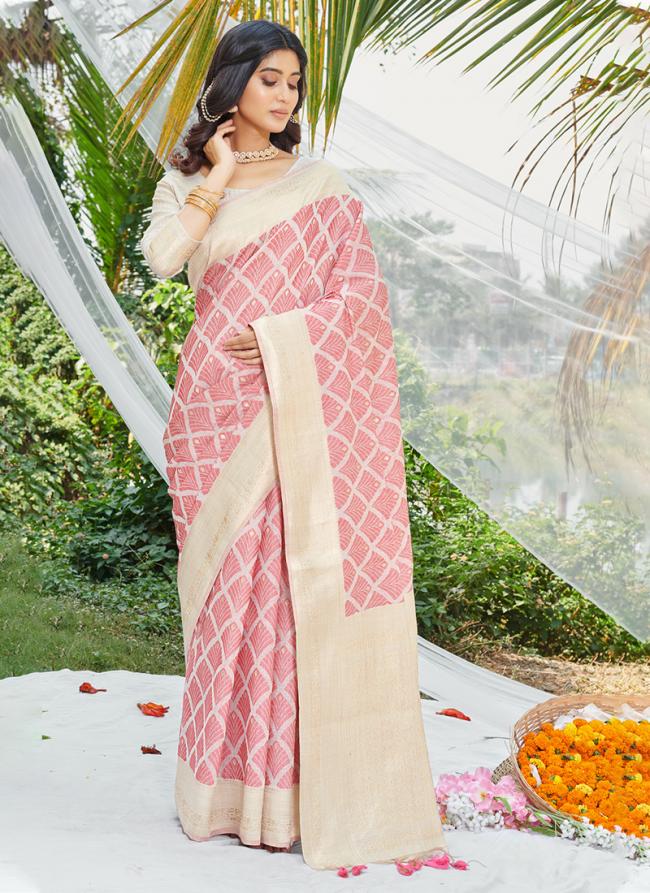 Cotton Pink Wedding Wear Weaving Saree